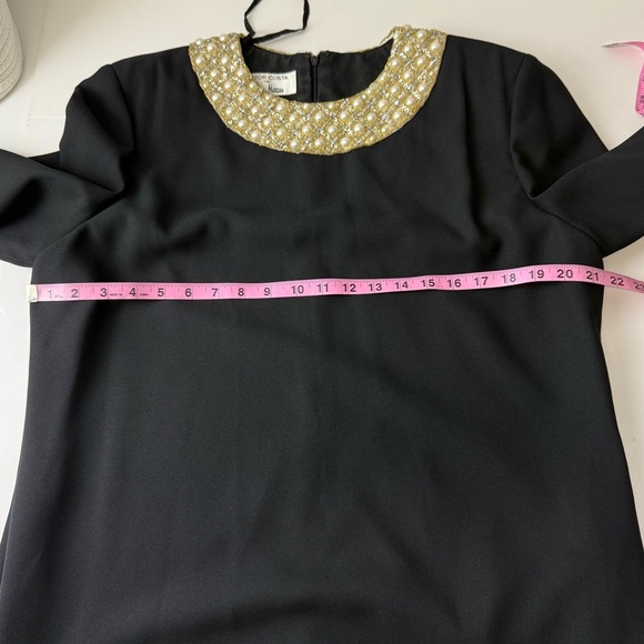 Victor Costa for Nieman Marcus Shift Dress Womens 16 Black Pearl Collar VTG - Picture 9 of 11